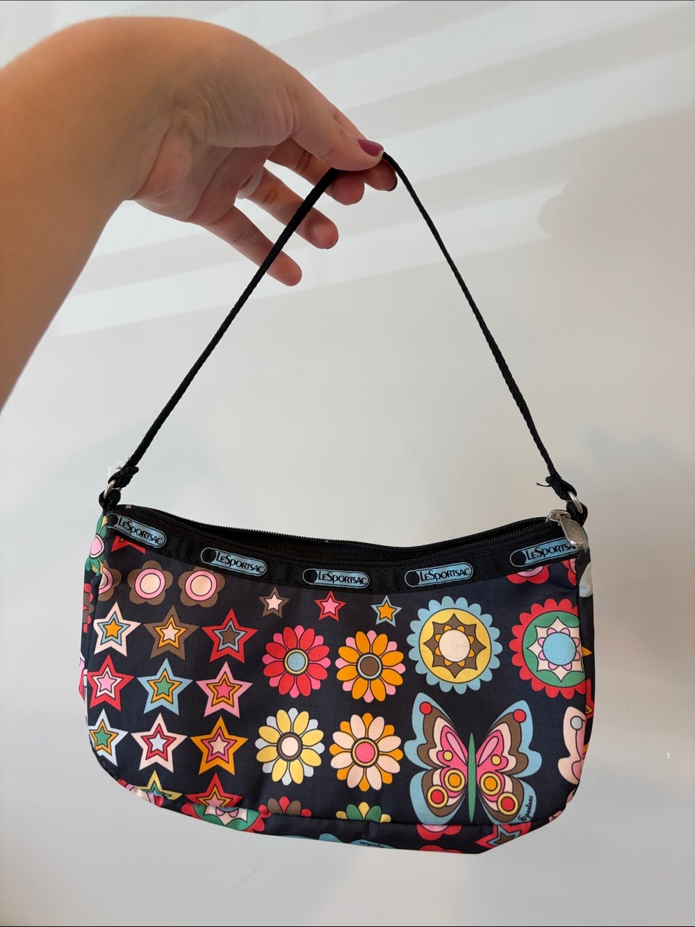 LeSportsac Floral & Butterfly Shoulder Bag in Black